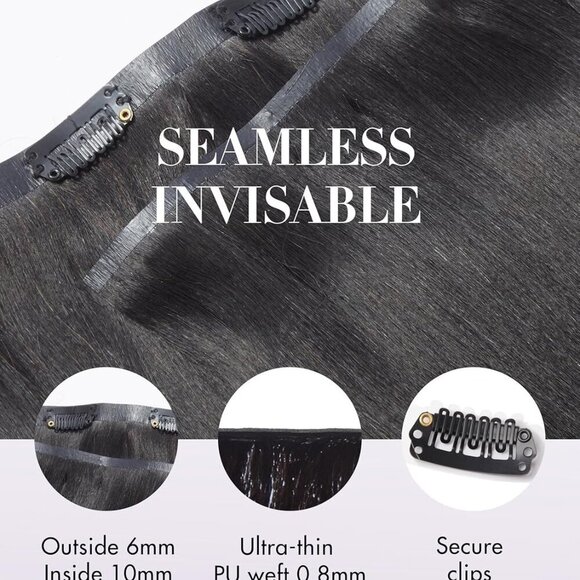 Yaki Straight Clip in Hair Extensions Real Human Hair For Women 100% Unprocessed - Picture 4 of 8